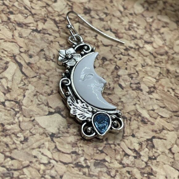 Celestial Moon Stars Blue Rhinestones Fancy Earrings Southwest Western Bohemian - Picture 5 of 6